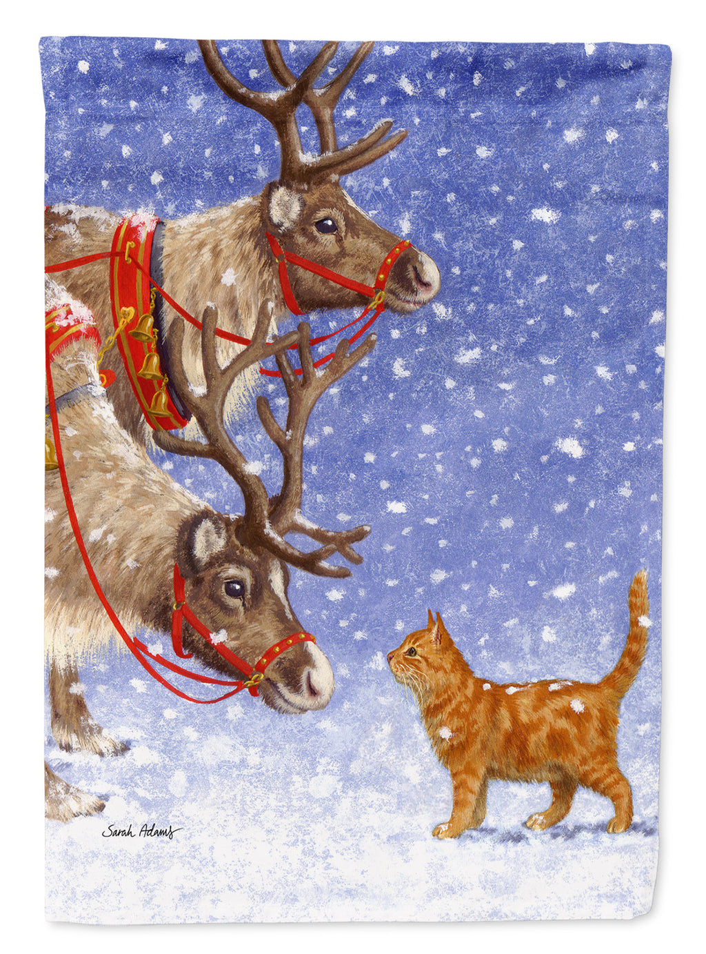 Reindeers & Cat House Flag 28x40 Porch Sleeve Pole Decorative Outside Yard Banner Artwork Wall Hanging, Polyester