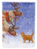 Reindeers & Cat House Flag 28x40 Porch Sleeve Pole Decorative Outside Yard Banner Artwork Wall Hanging, Polyester