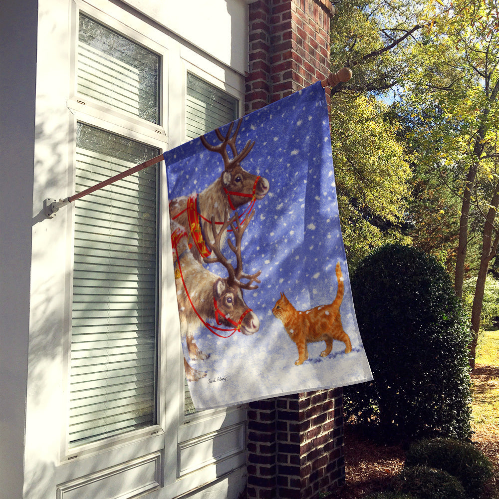 Reindeers & Cat House Flag 28x40 Porch Sleeve Pole Decorative Outside Yard Banner Artwork Wall Hanging, Polyester