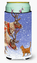 Reindeers & Cat Tall Boy Hugger Can Cooler Sleeve Machine Washable Drink Collapsible Insulator Beverage Insulated Holder