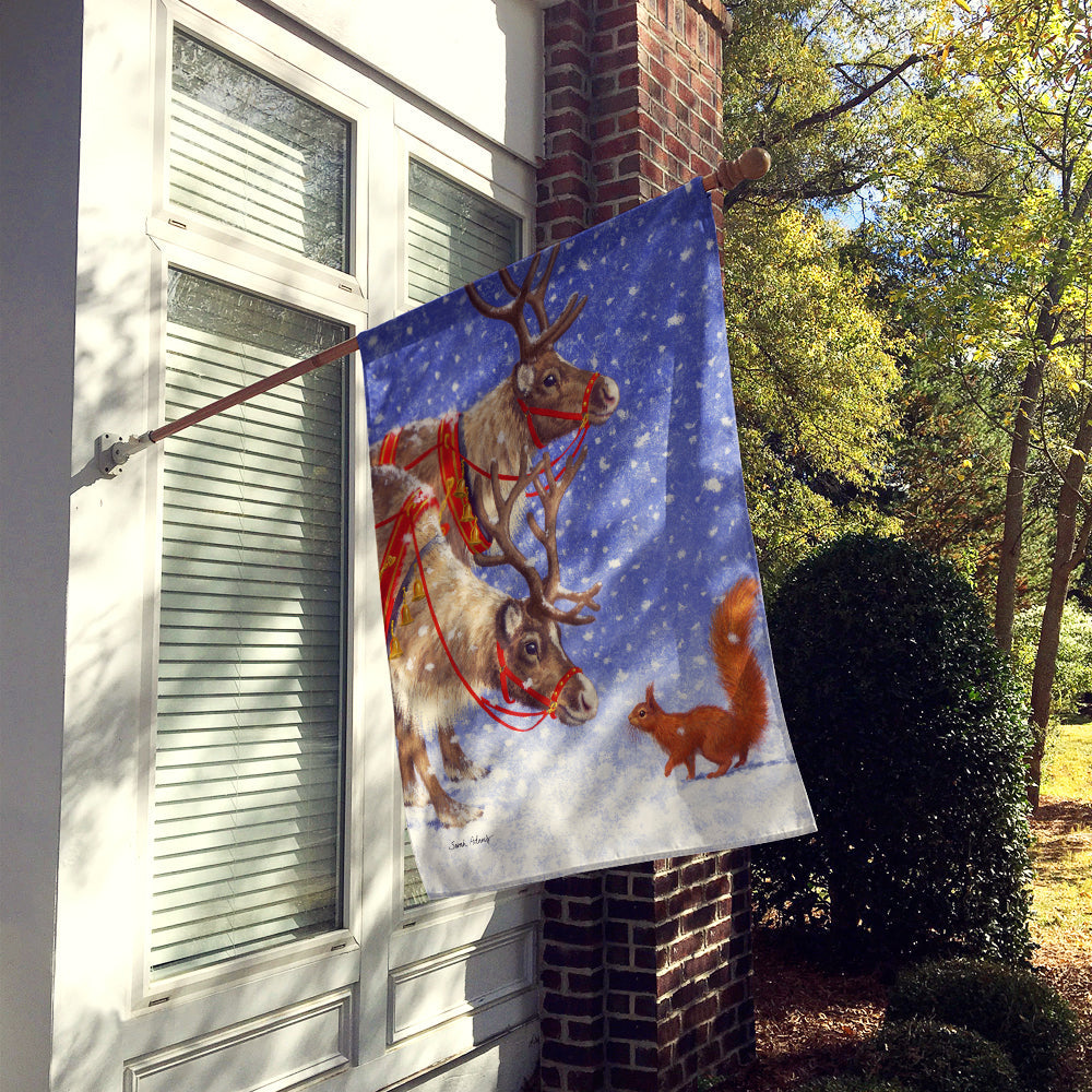 Reindeers & Squirrel House Flag 28x40 Porch Sleeve Pole Decorative Outside Yard Banner Artwork Wall Hanging, Polyester