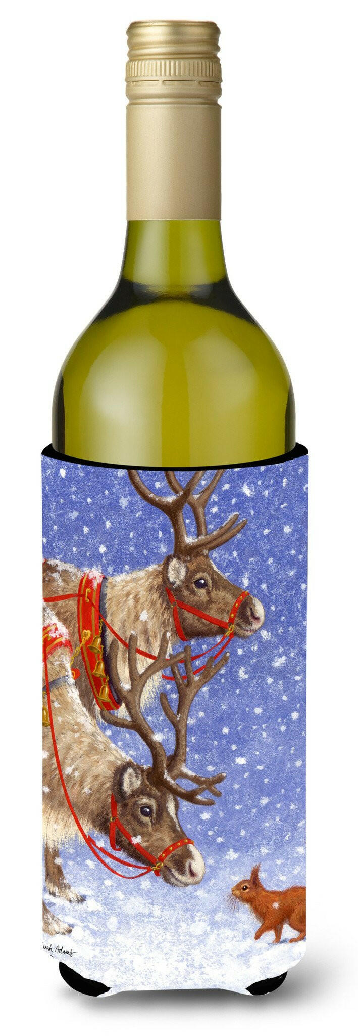 Reindeers & Squirrel Wine Bottle Hugger Gift Sleeve for Standard 750 ml Bottles, Insulated Reusable Also Fits Mini Shot & Pint Bottles