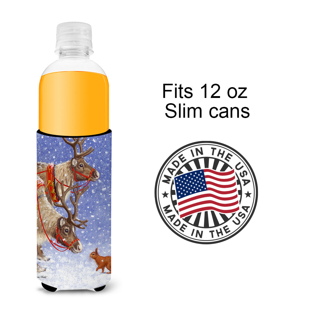 Reindeers & Squirrel Slim Can Hugger , Insulated Foam Hugger for 12 oz Slim Cans, Beer Bottles & Water Bottles, Printed in USA