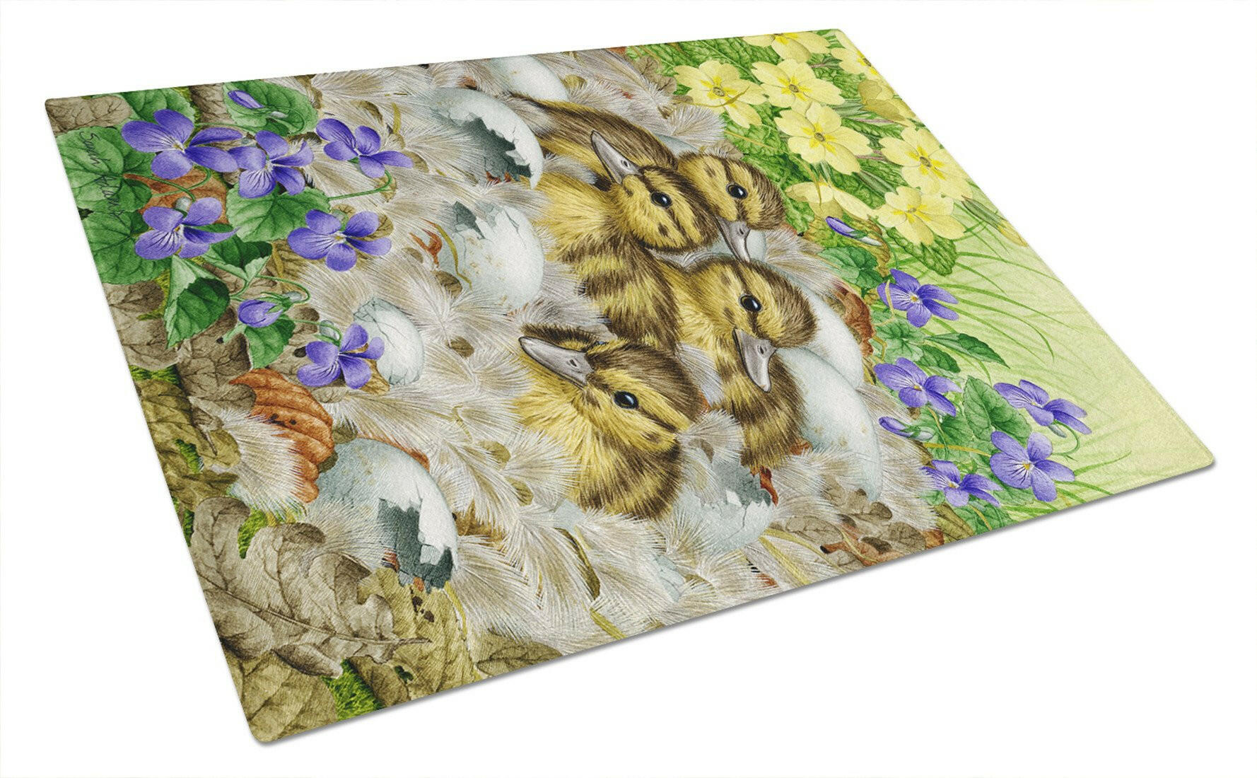Mallard Duck Chicks Cutting Board Tempered Glass Kitchen Cutting Surface, Heat Resistant Chopping, Non-Slip Feet, Food Prep & Serving
