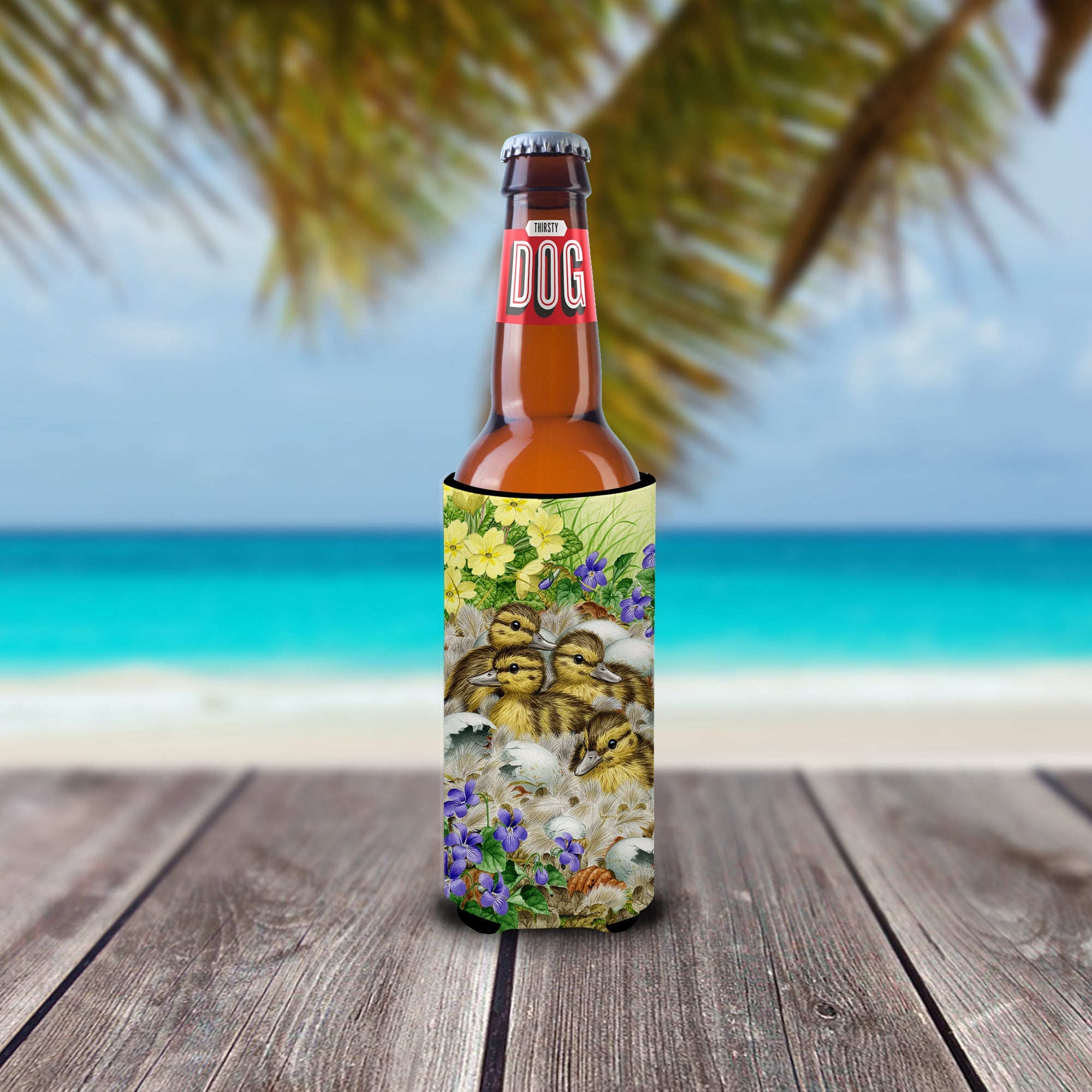Mallard Duck Chicks Slim Can Hugger , Insulated Foam Hugger for 12 oz Slim Cans, Beer Bottles & Water Bottles, Printed in USA
