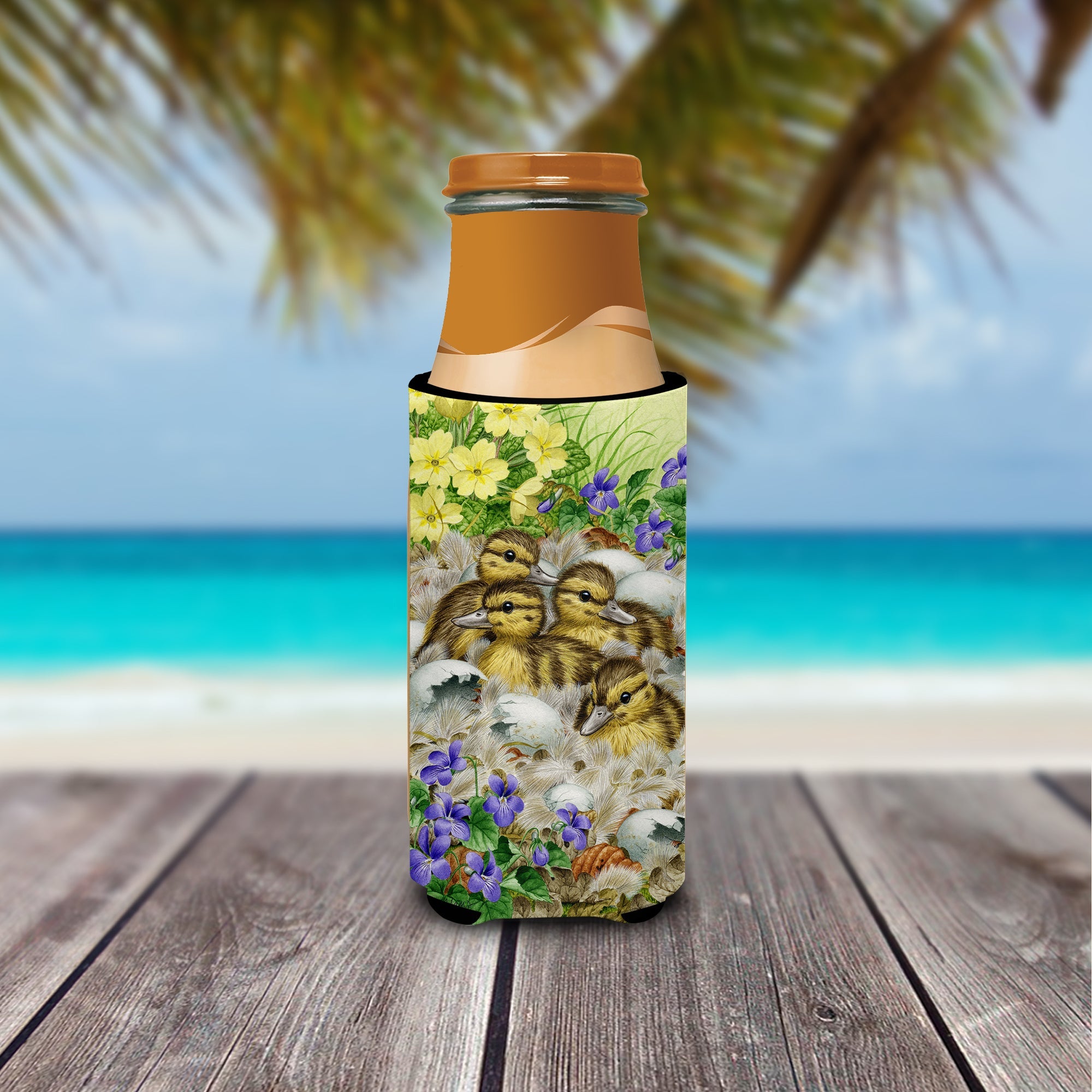 Mallard Duck Chicks Slim Can Hugger , Insulated Foam Hugger for 12 oz Slim Cans, Beer Bottles & Water Bottles, Printed in USA