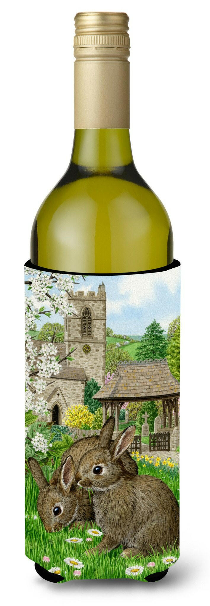 Leveret Bunny Rabbit Wine Bottle Hugger Gift Sleeve for Standard 750 ml Bottles, Insulated Reusable Also Fits Mini Shot & Pint Bottles