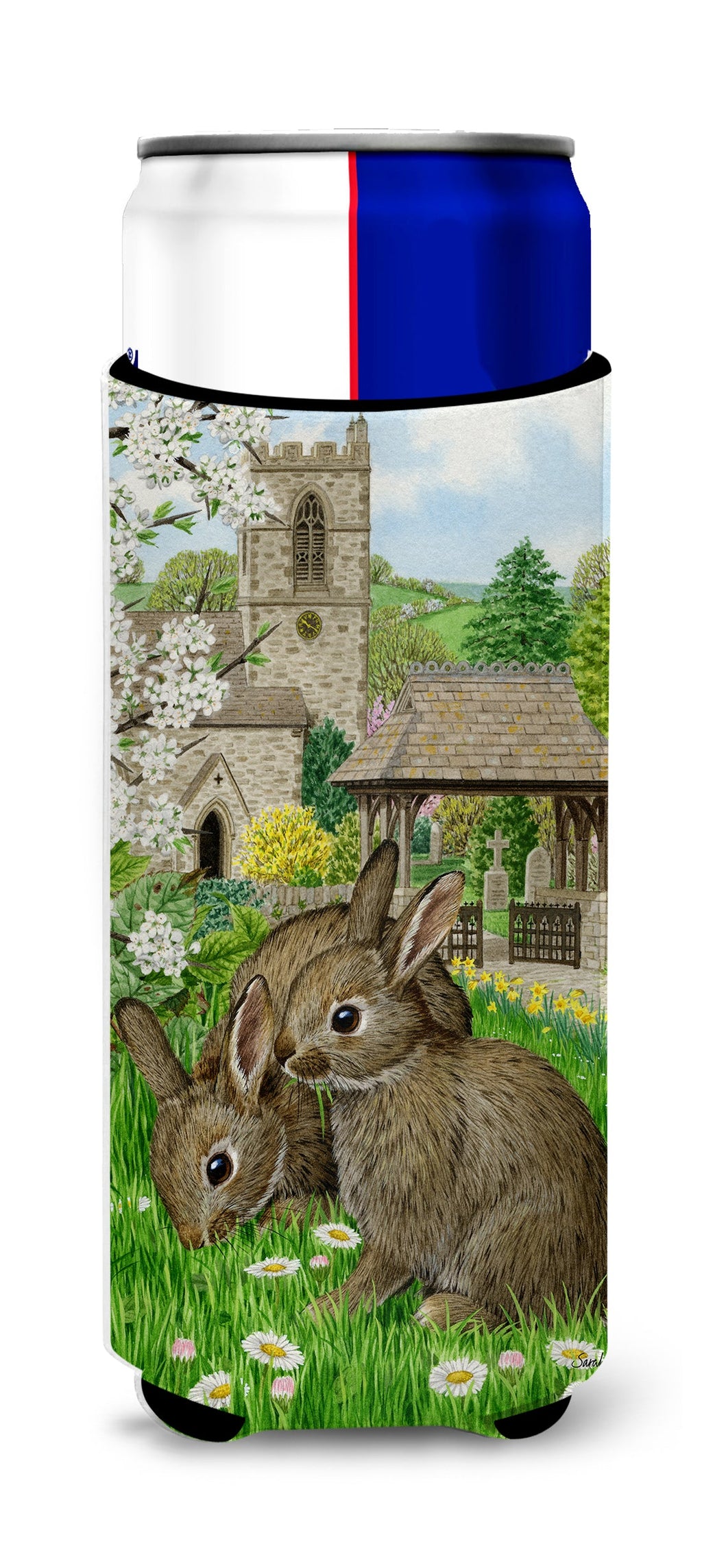 Leveret Bunny Rabbit Slim Can Hugger , Insulated Foam Hugger for 12 oz Slim Cans, Beer Bottles & Water Bottles, Printed in USA