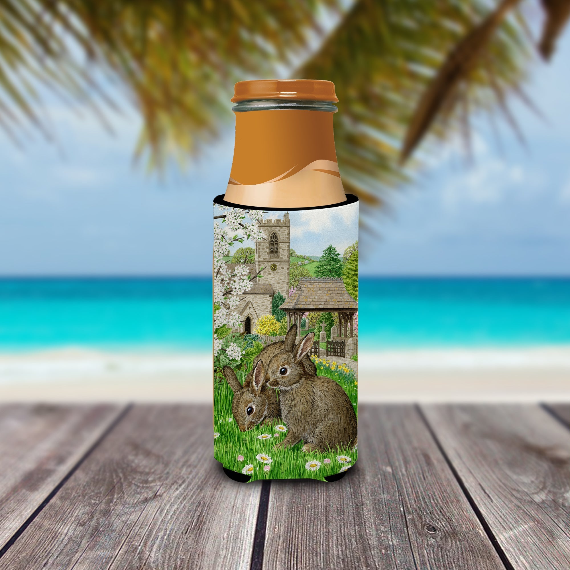 Leveret Bunny Rabbit Slim Can Hugger , Insulated Foam Hugger for 12 oz Slim Cans, Beer Bottles & Water Bottles, Printed in USA