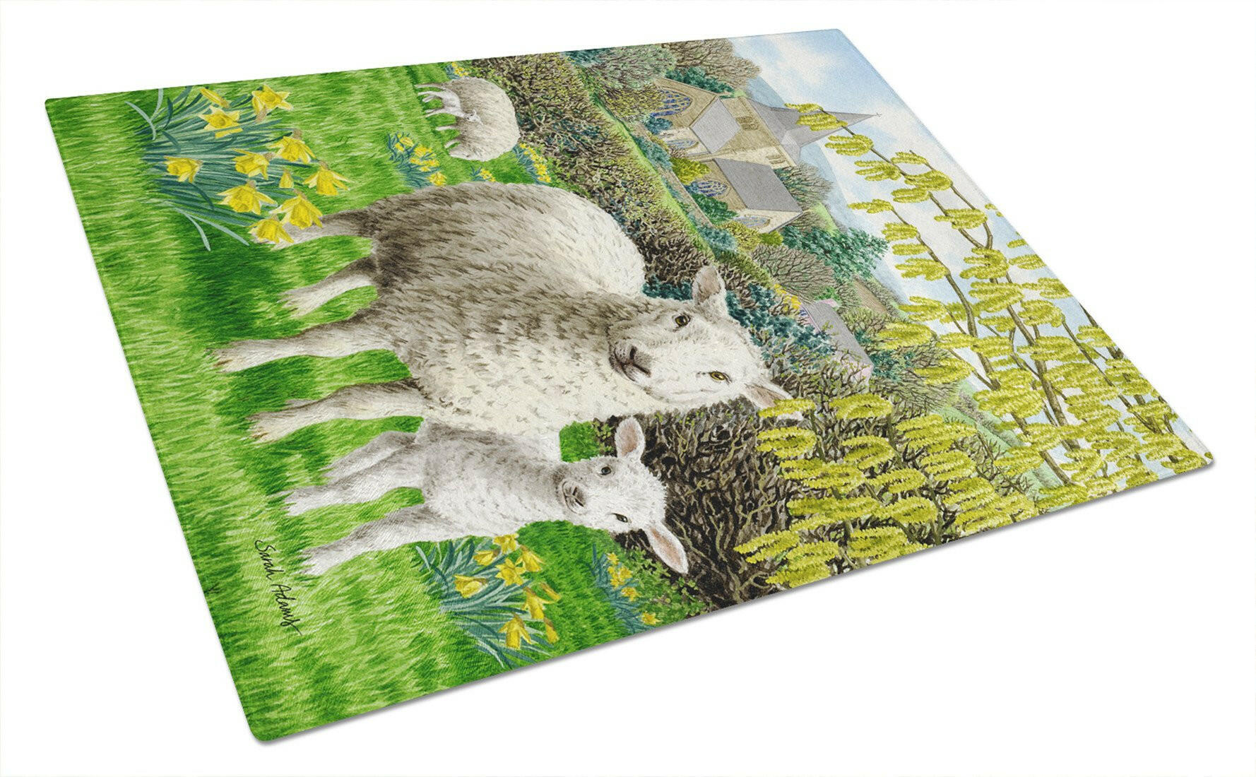 Sheep Cutting Board Tempered Glass Kitchen Cutting Surface, Heat Resistant Chopping, Non-Slip Feet, Food Prep & Serving