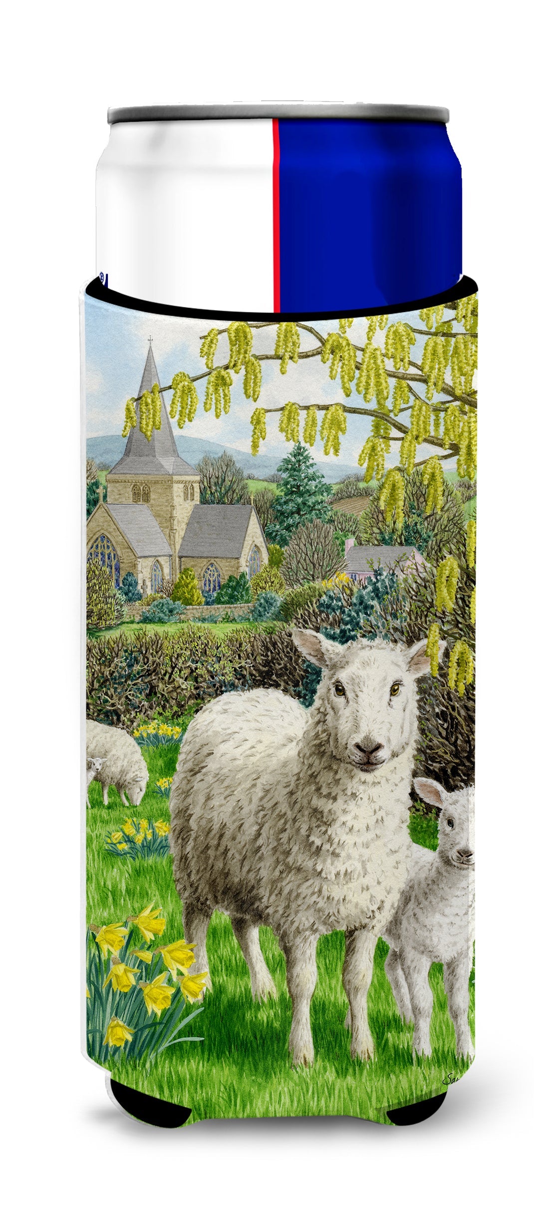 Sheep Slim Can Hugger , Insulated Foam Hugger for 12 oz Slim Cans, Beer Bottles & Water Bottles, Printed in USA