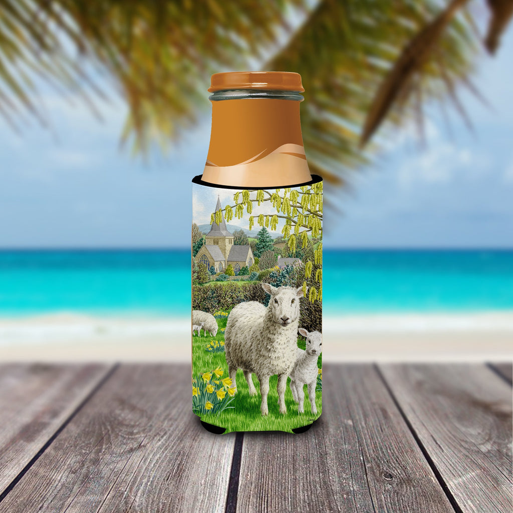 Sheep Slim Can Hugger , Insulated Foam Hugger for 12 oz Slim Cans, Beer Bottles & Water Bottles, Printed in USA