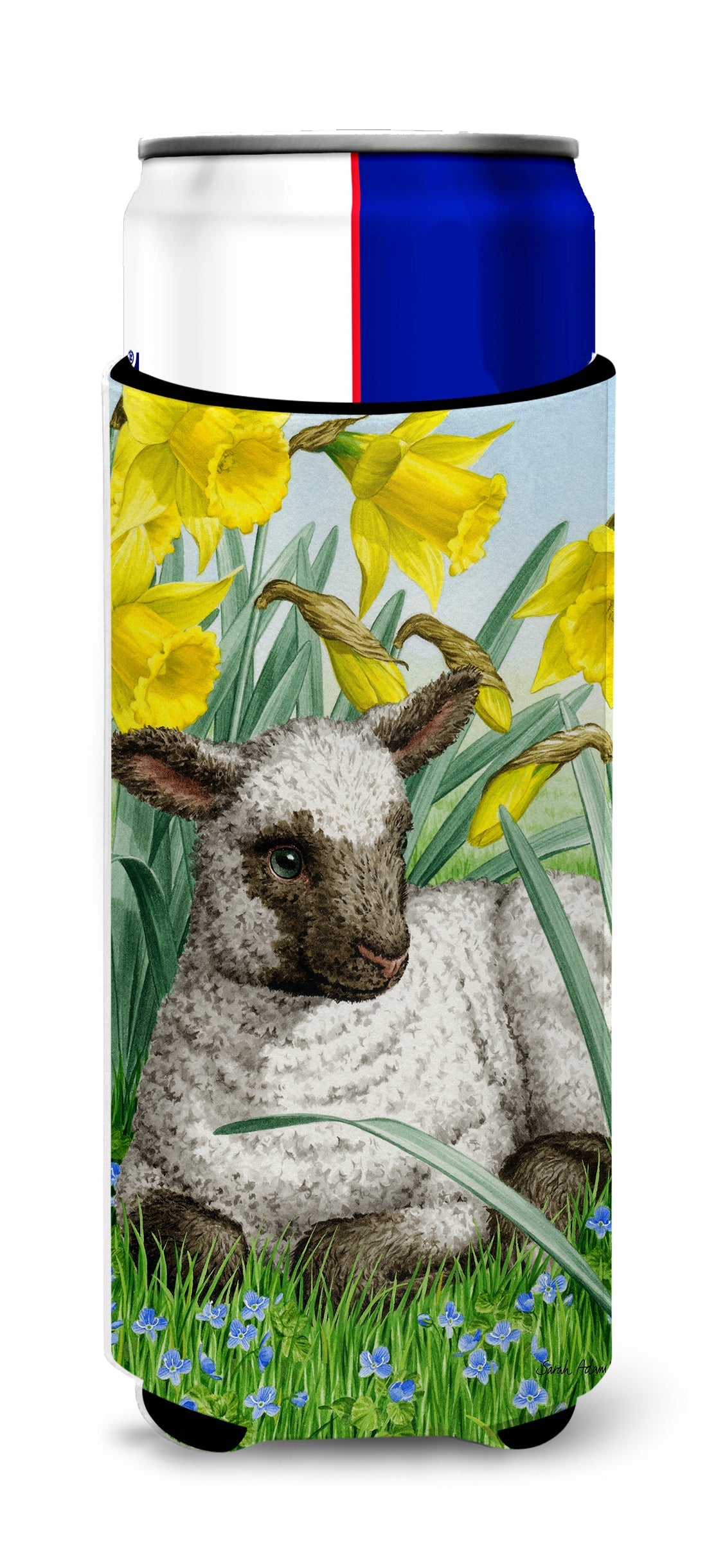 Lamb Slim Can Hugger , Insulated Foam Hugger for 12 oz Slim Cans, Beer Bottles & Water Bottles, Printed in USA