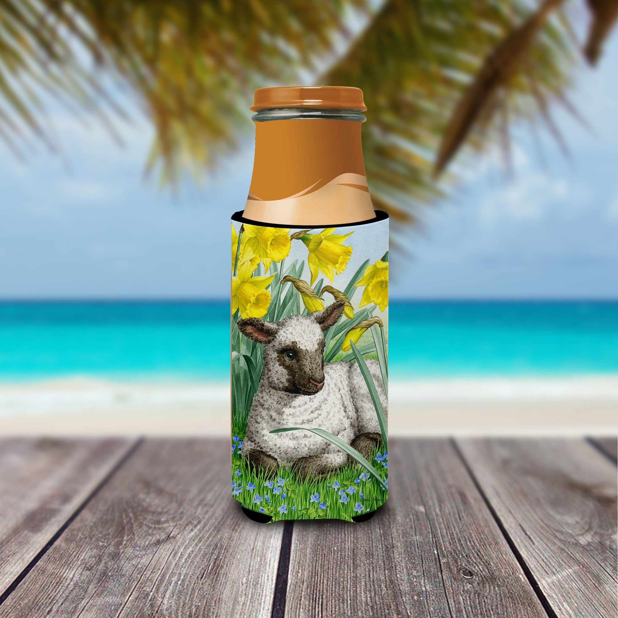 Lamb Slim Can Hugger , Insulated Foam Hugger for 12 oz Slim Cans, Beer Bottles & Water Bottles, Printed in USA