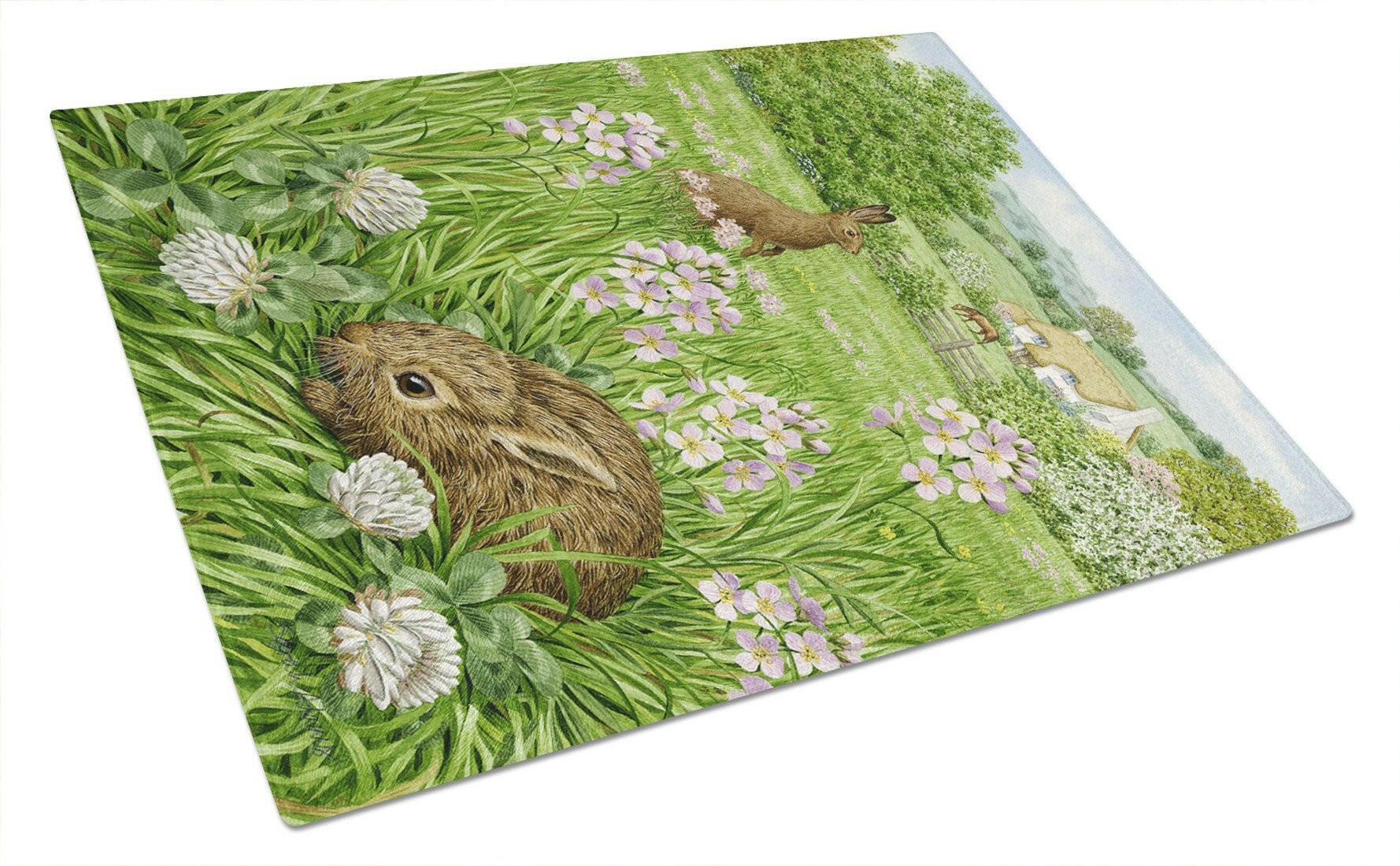 Leveret and Momma Rabbit Cutting Board Tempered Glass Kitchen Cutting Surface, Heat Resistant Chopping, Non-Slip Feet, Food Prep & Serving