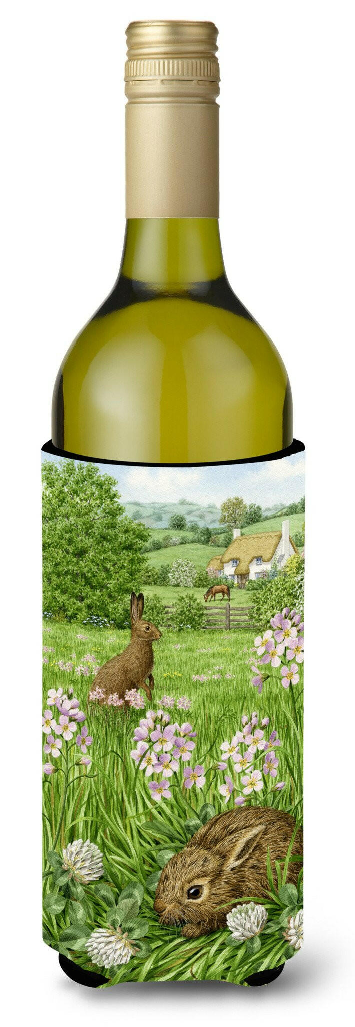 Leveret and Momma Rabbit Wine Bottle Hugger Gift Sleeve for Standard 750 ml Bottles, Insulated Reusable Also Fits Mini Shot & Pint Bottles