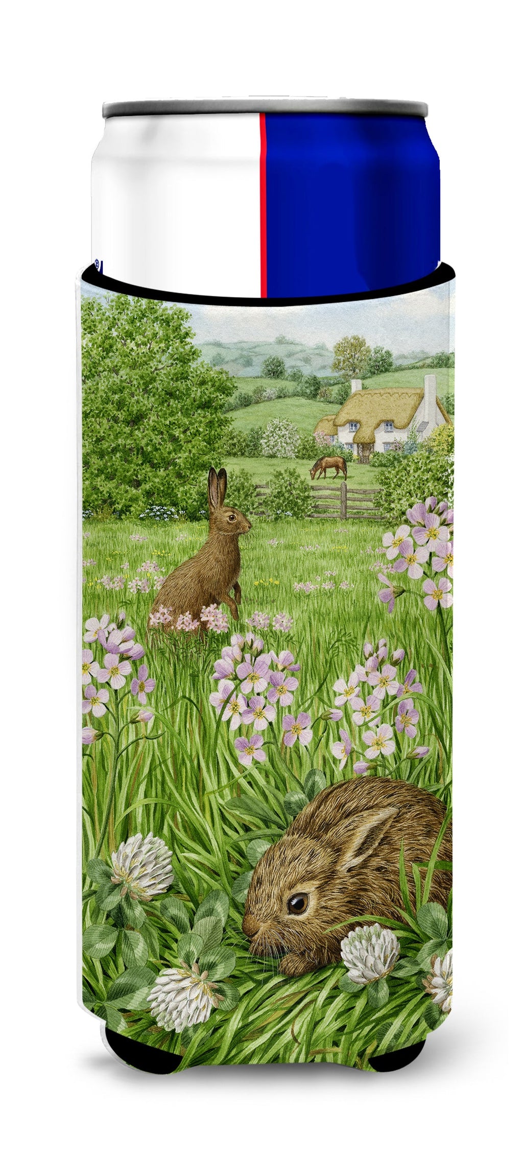 Leveret and Momma Rabbit Slim Can Hugger , Insulated Foam Hugger for 12 oz Slim Cans, Beer Bottles & Water Bottles, Printed in USA