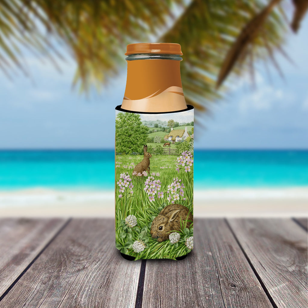 Leveret and Momma Rabbit Slim Can Hugger , Insulated Foam Hugger for 12 oz Slim Cans, Beer Bottles & Water Bottles, Printed in USA