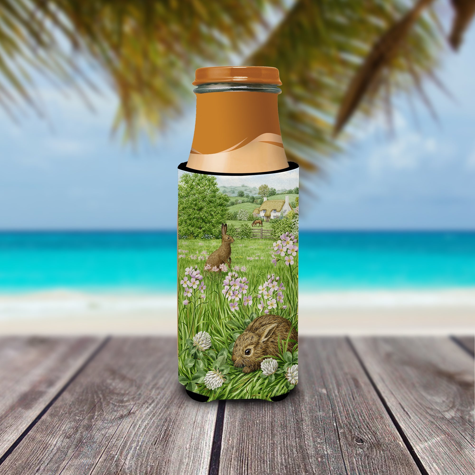 Leveret and Momma Rabbit Slim Can Hugger , Insulated Foam Hugger for 12 oz Slim Cans, Beer Bottles & Water Bottles, Printed in USA