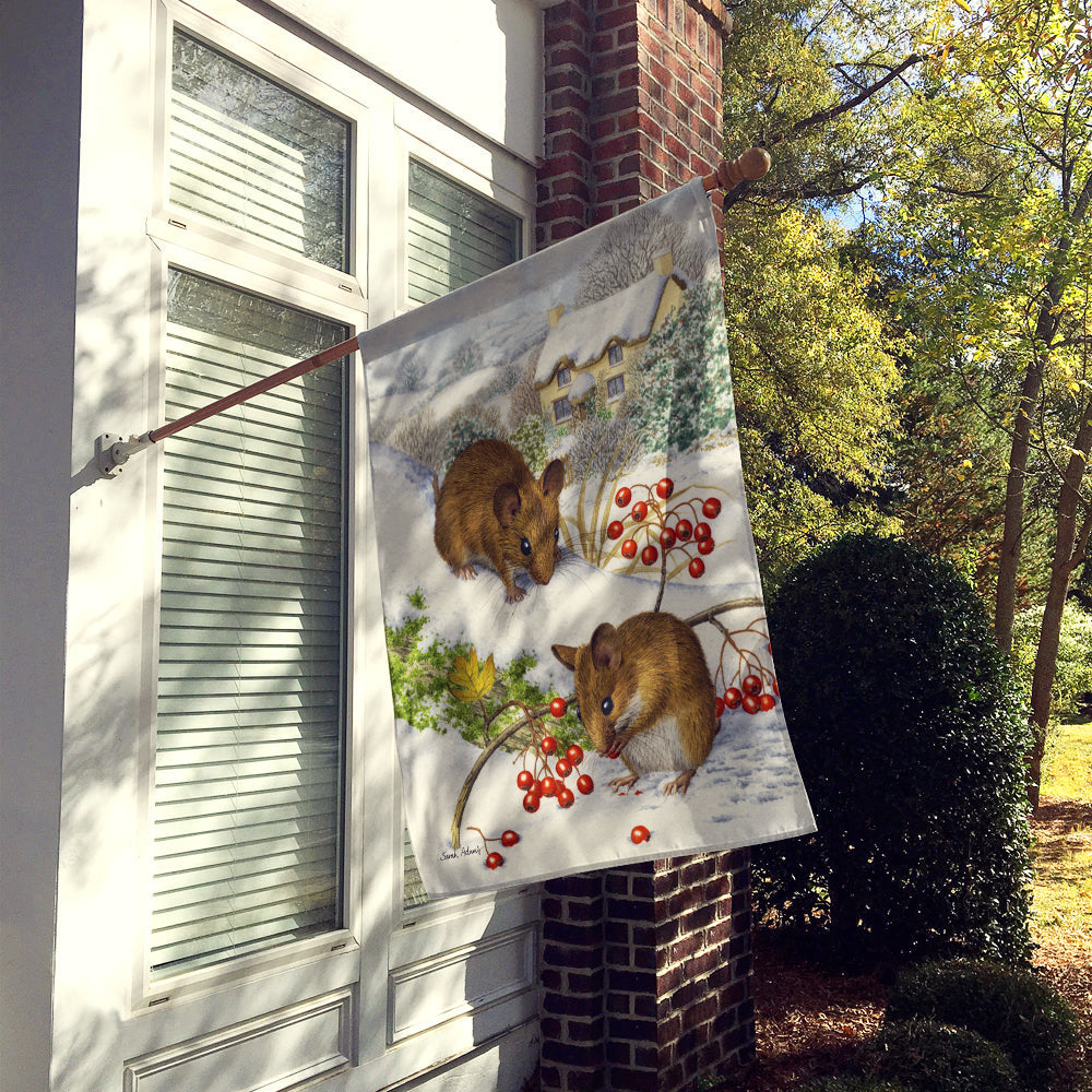 Wood Mice and Berries House Flag 28x40 Porch Sleeve Pole Decorative Outside Yard Banner Artwork Wall Hanging, Polyester