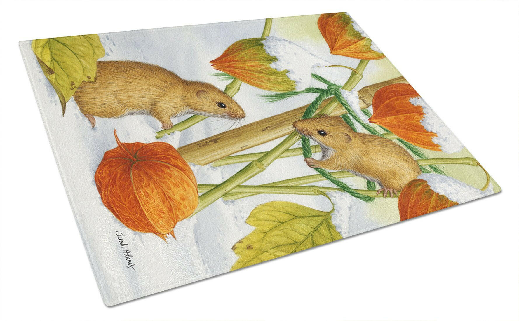 Harvest Mice Cutting Board Tempered Glass Kitchen Cutting Surface, Heat Resistant Chopping, Non-Slip Feet, Food Prep & Serving