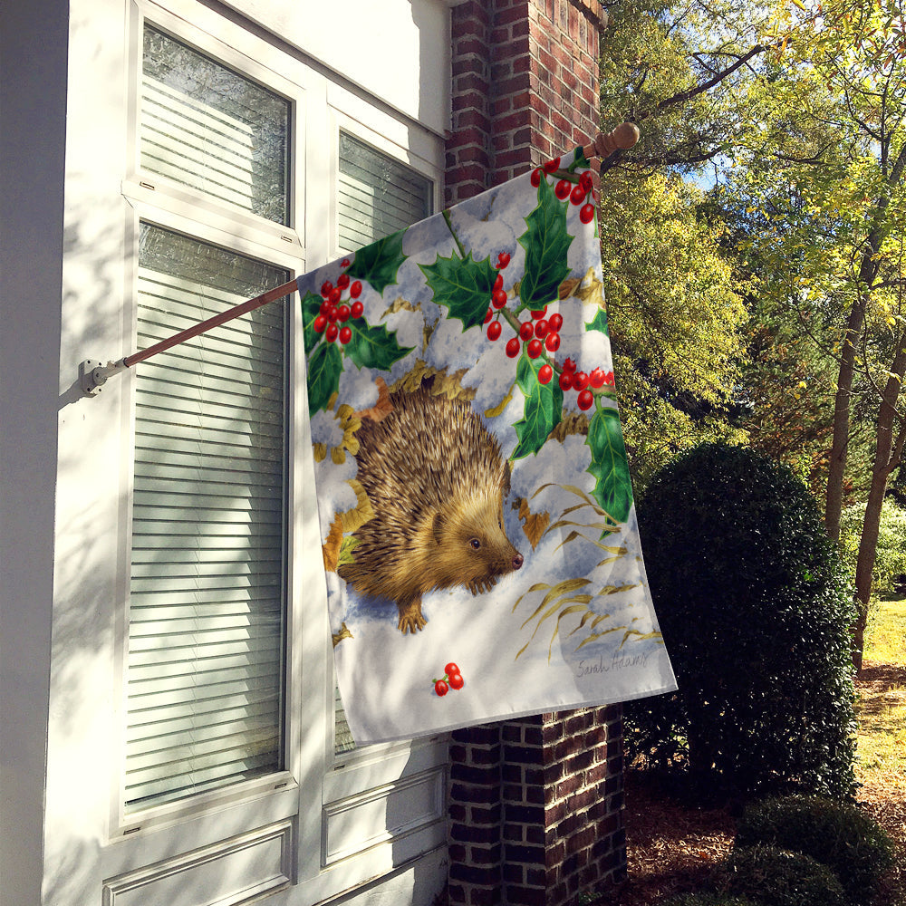 Hedgehog and Holly House Flag 28x40 Porch Sleeve Pole Decorative Outside Yard Banner Artwork Wall Hanging, Polyester