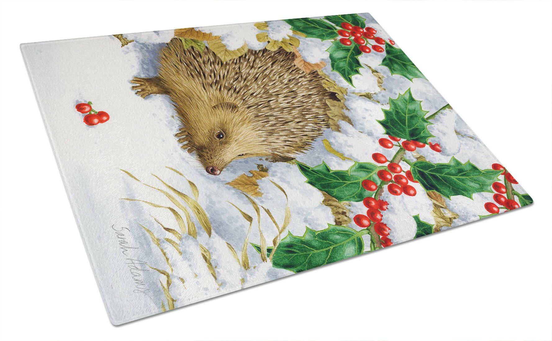 Hedgehog and Holly Cutting Board Tempered Glass Kitchen Cutting Surface, Heat Resistant Chopping, Non-Slip Feet, Food Prep & Serving