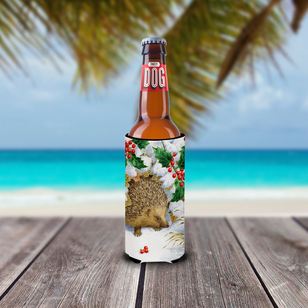 Hedgehog and Holly Slim Can Hugger , Insulated Foam Hugger for 12 oz Slim Cans, Beer Bottles & Water Bottles, Printed in USA