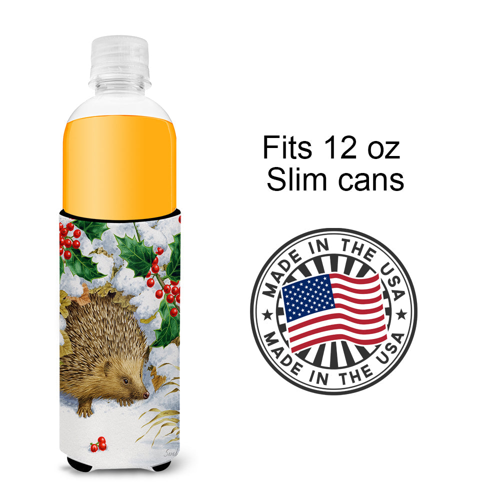 Hedgehog and Holly Slim Can Hugger , Insulated Foam Hugger for 12 oz Slim Cans, Beer Bottles & Water Bottles, Printed in USA