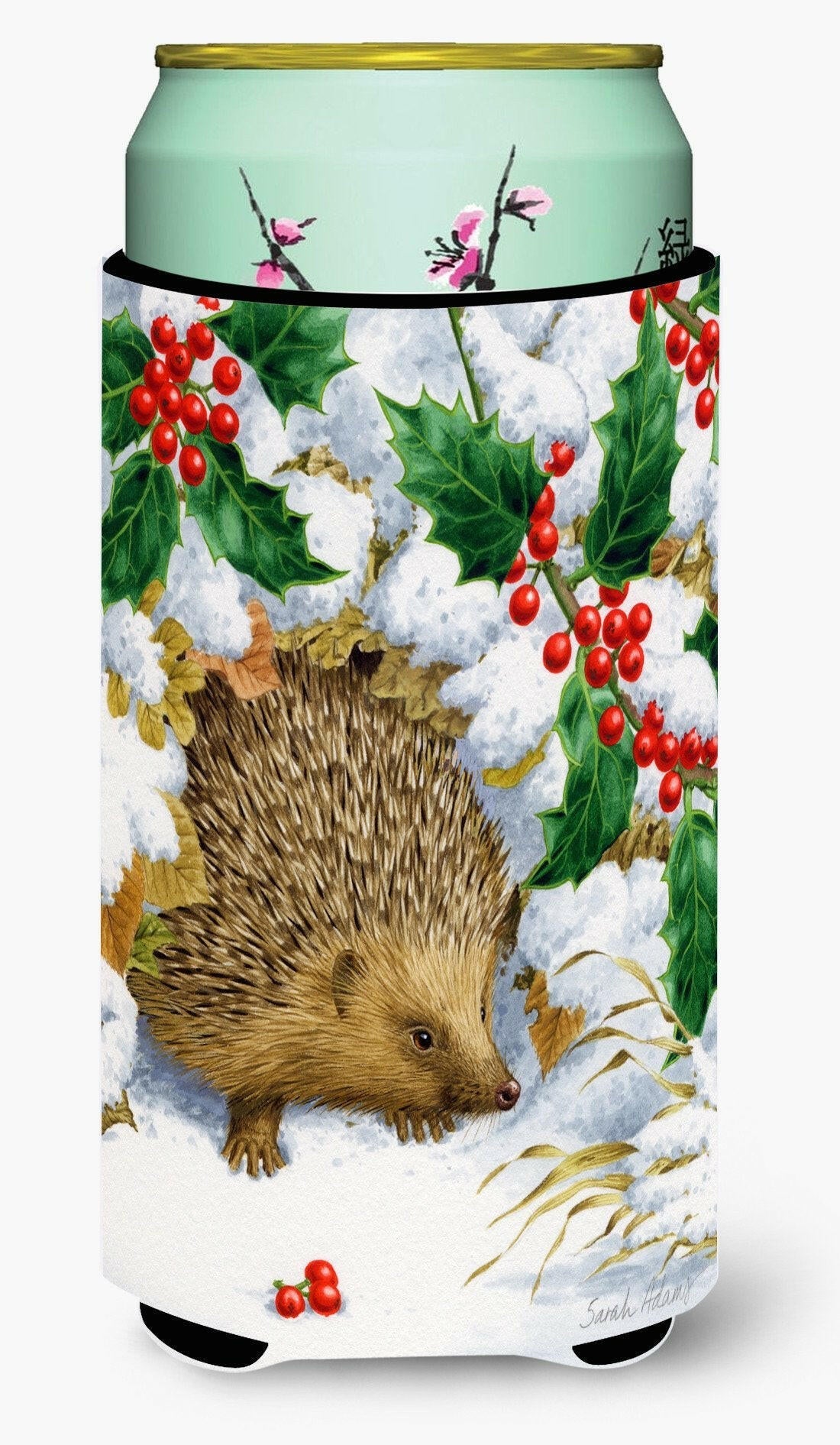 Hedgehog and Holly Tall Boy Hugger Can Cooler Sleeve Machine Washable Drink Collapsible Insulator Beverage Insulated Holder