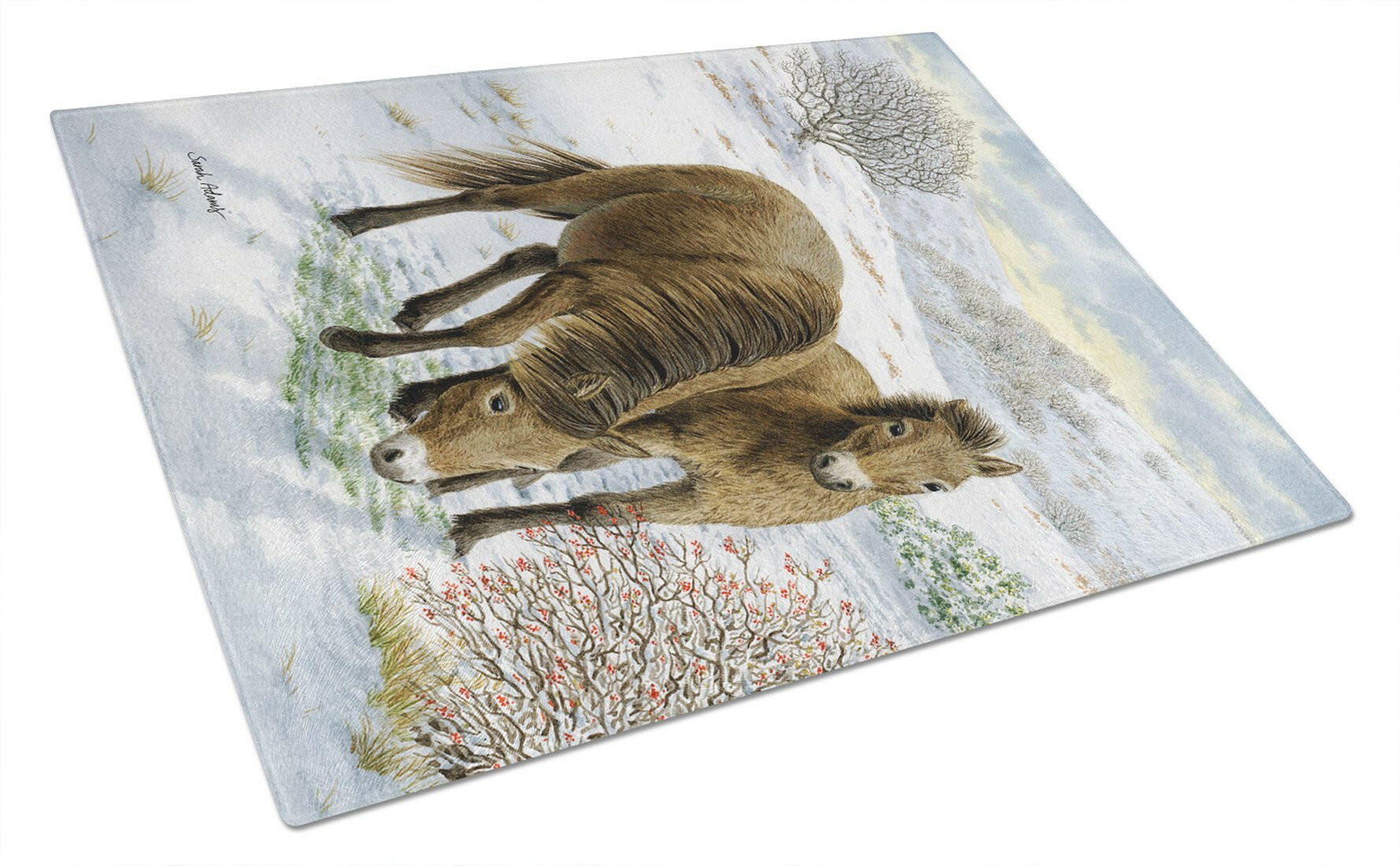 Exmoor Ponies Horse Cutting Board Tempered Glass Kitchen Cutting Surface, Heat Resistant Chopping, Non-Slip Feet, Food Prep & Serving