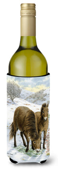 Exmoor Ponies Horse Wine Bottle Hugger Gift Sleeve for Standard 750 ml Bottles, Insulated Reusable Also Fits Mini Shot & Pint Bottles