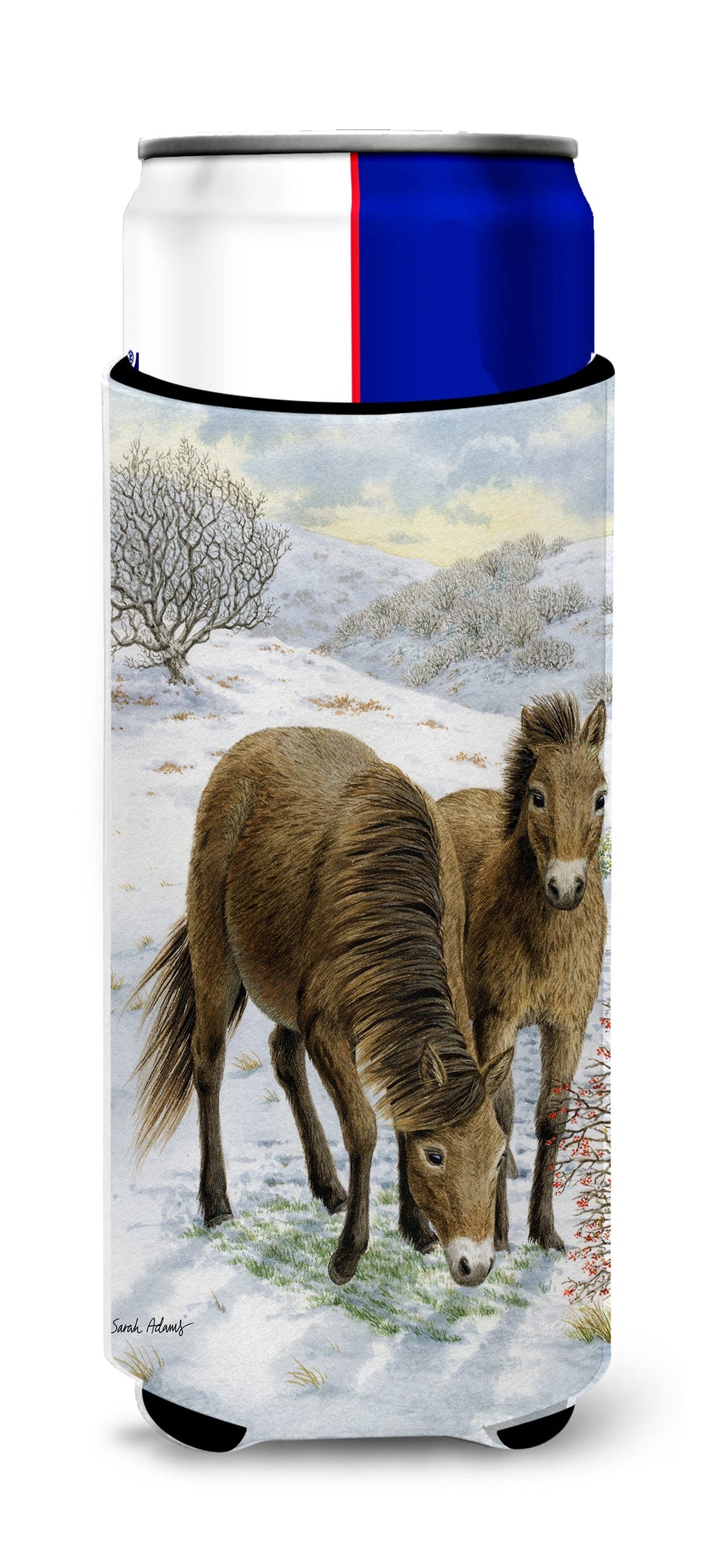 Exmoor Ponies Horse Slim Can Hugger , Insulated Foam Hugger for 12 oz Slim Cans, Beer Bottles & Water Bottles, Printed in USA