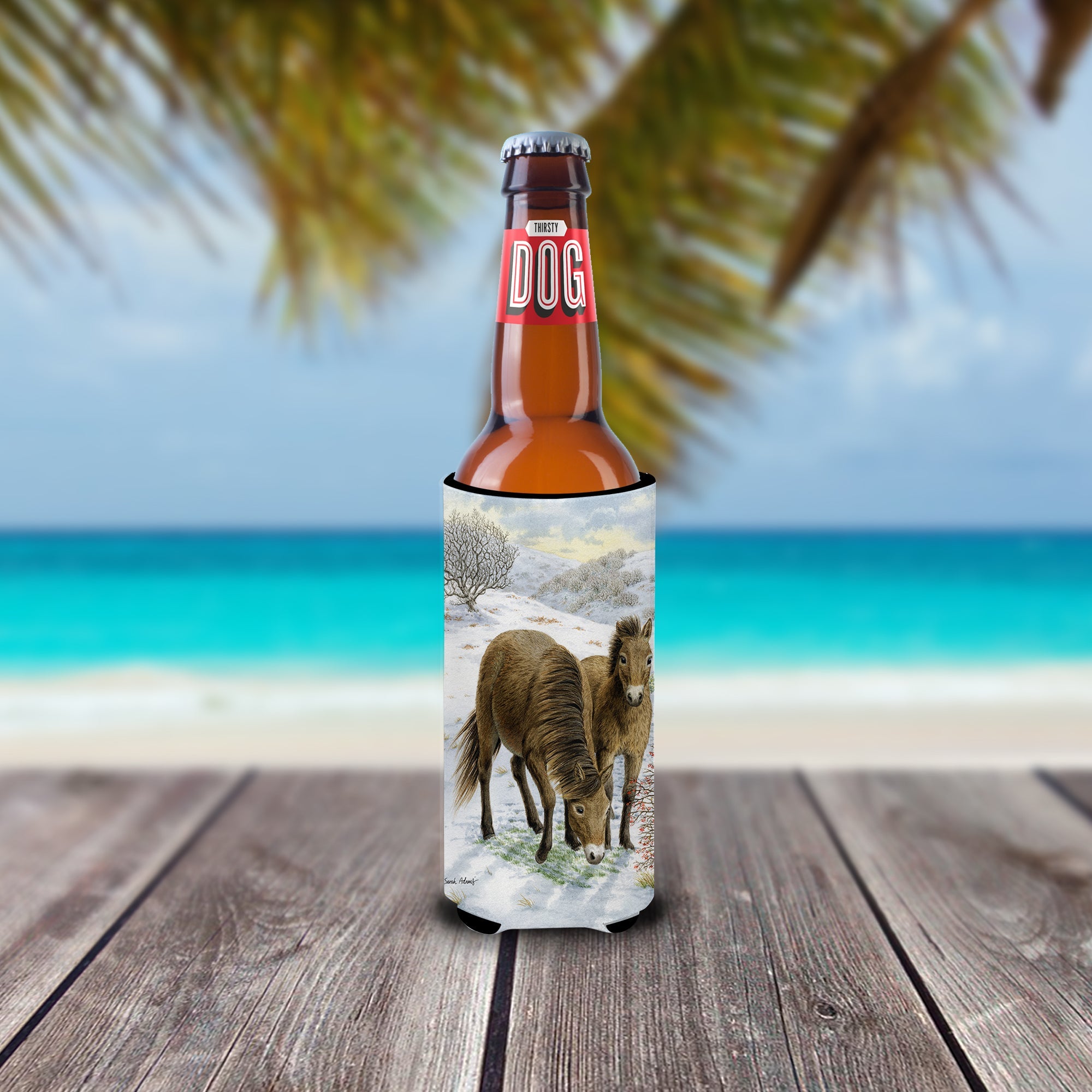 Exmoor Ponies Horse Slim Can Hugger , Insulated Foam Hugger for 12 oz Slim Cans, Beer Bottles & Water Bottles, Printed in USA