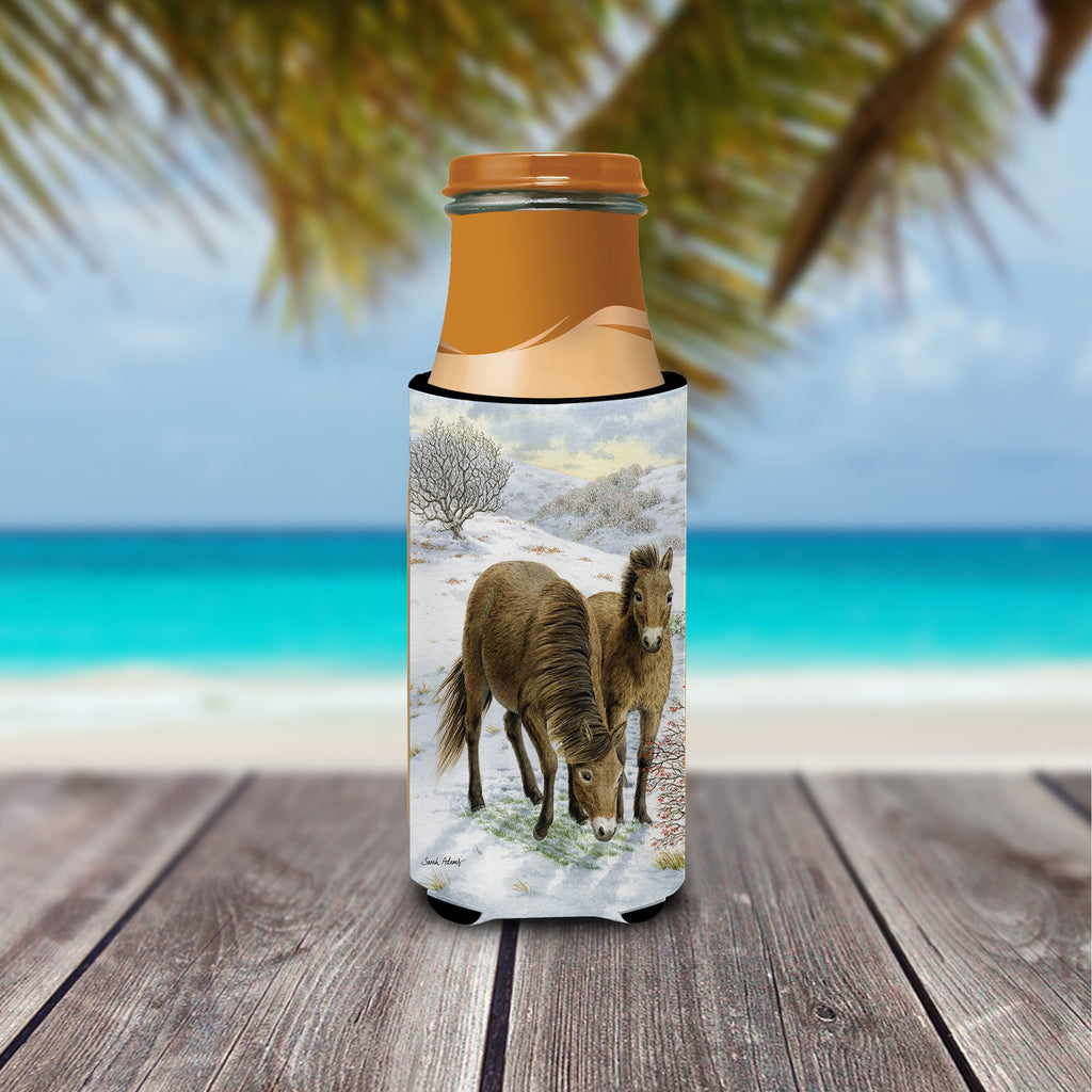 Exmoor Ponies Horse Slim Can Hugger , Insulated Foam Hugger for 12 oz Slim Cans, Beer Bottles & Water Bottles, Printed in USA