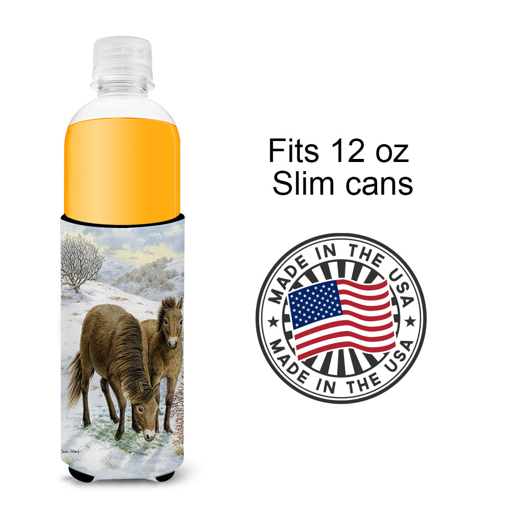 Exmoor Ponies Horse Slim Can Hugger , Insulated Foam Hugger for 12 oz Slim Cans, Beer Bottles & Water Bottles, Printed in USA