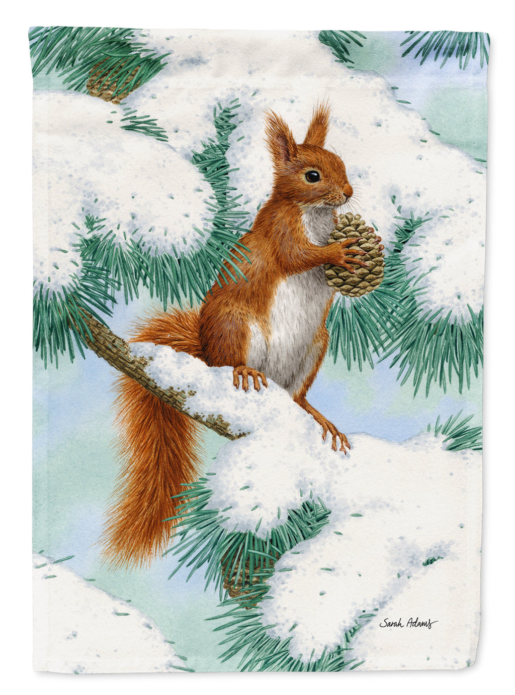 Red Squirrel with Pine Cone House Flag 28x40 Porch Sleeve Pole Decorative Outside Yard Banner Artwork Wall Hanging, Polyester