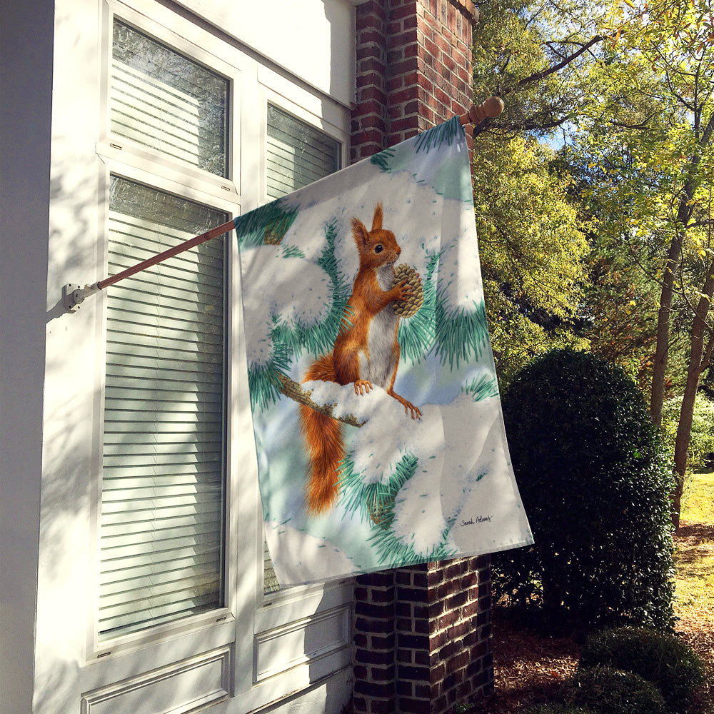 Red Squirrel with Pine Cone House Flag 28x40 Porch Sleeve Pole Decorative Outside Yard Banner Artwork Wall Hanging, Polyester