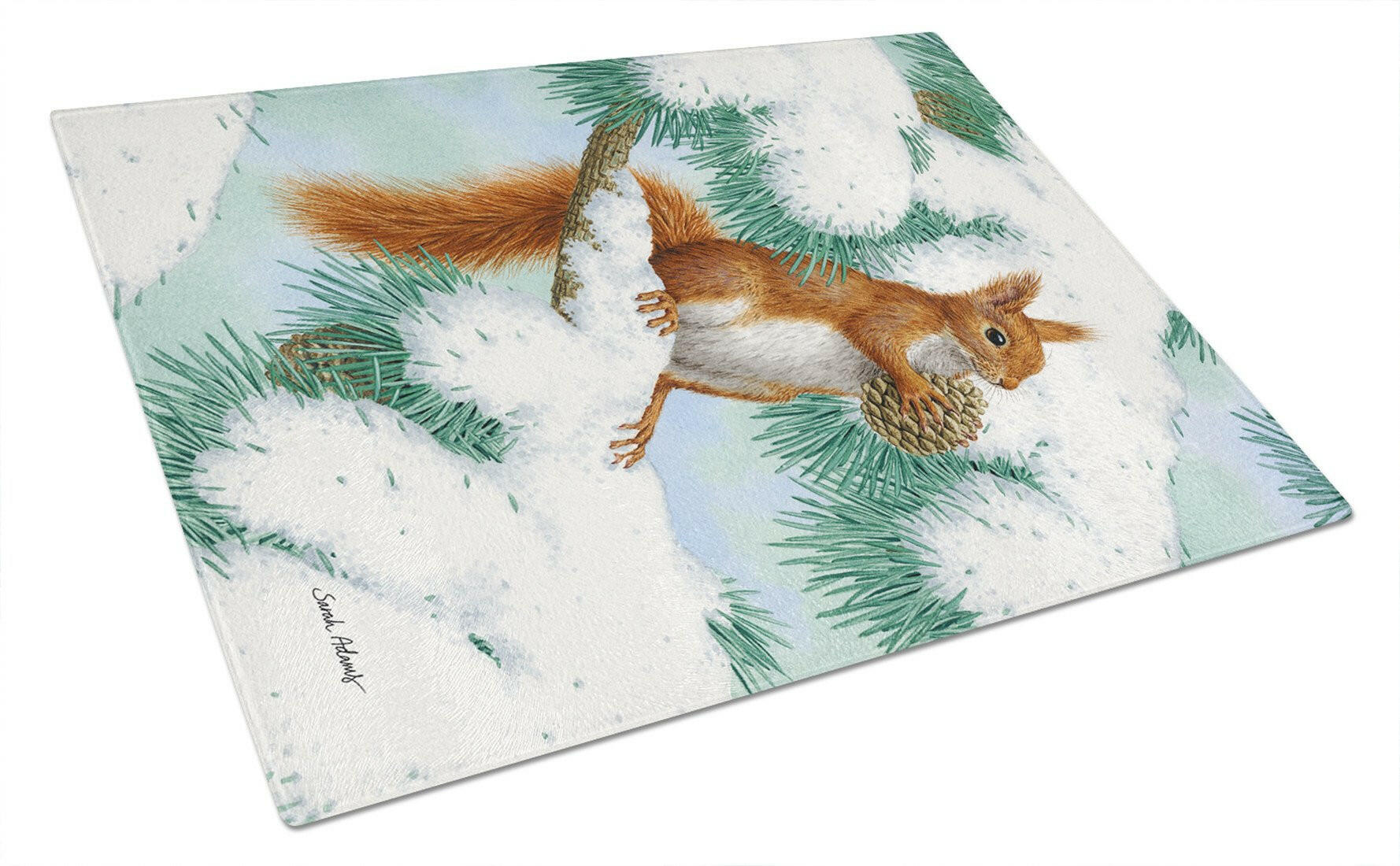Red Squirrel with Pine Cone Cutting Board Tempered Glass Kitchen Cutting Surface, Heat Resistant Chopping, Non-Slip Feet, Food Prep & Serving