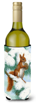 Red Squirrel with Pine Cone Wine Bottle Hugger Gift Sleeve for Standard 750 ml Bottles, Insulated Reusable Also Fits Mini Shot & Pint Bottles