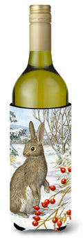 Rabbit with Berries Wine Bottle Hugger Gift Sleeve for Standard 750 ml Bottles, Insulated Reusable Also Fits Mini Shot & Pint Bottles