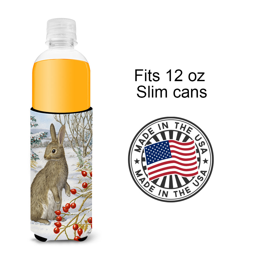Rabbit with Berries Slim Can Hugger , Insulated Foam Hugger for 12 oz Slim Cans, Beer Bottles & Water Bottles, Printed in USA