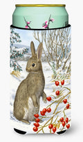 Rabbit with Berries Tall Boy Hugger Can Cooler Sleeve Machine Washable Drink Collapsible Insulator Beverage Insulated Holder