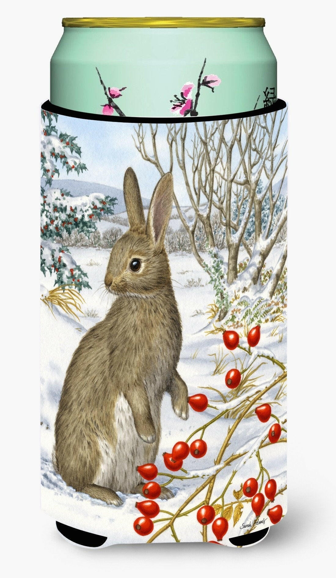 Rabbit with Berries Tall Boy Hugger Can Cooler Sleeve Machine Washable Drink Collapsible Insulator Beverage Insulated Holder