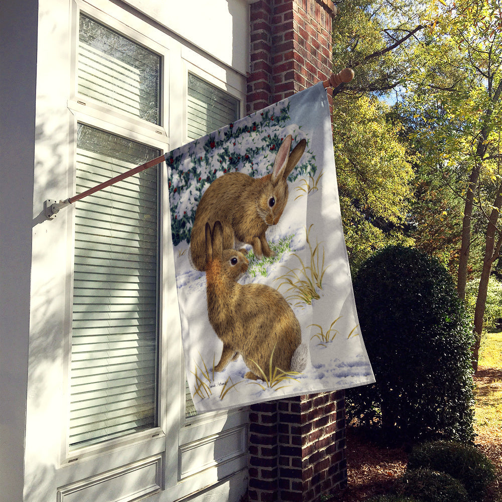 Rabbit searching for Grass in the Snow House Flag 28x40 Porch Sleeve Pole Decorative Outside Yard Banner Artwork Wall Hanging, Polyester