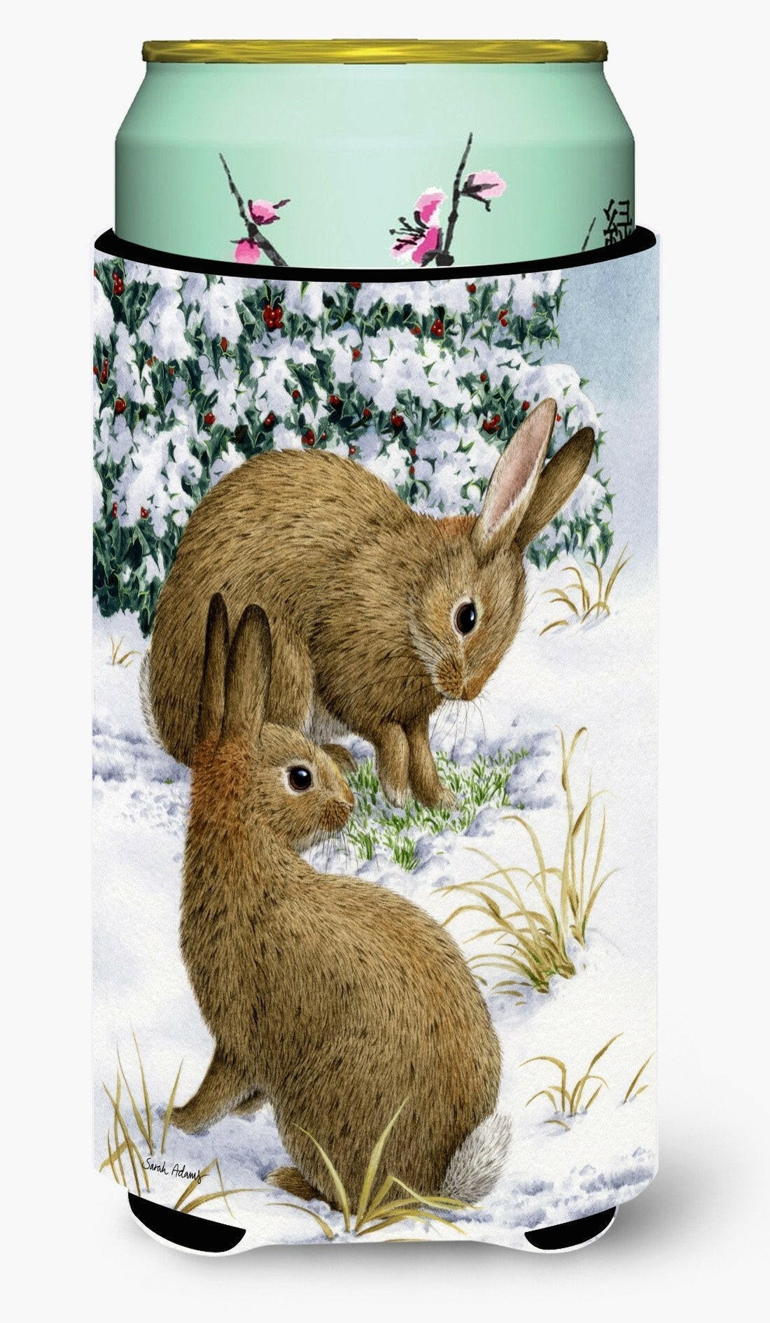 Rabbit searching for Grass in the Snow Tall Boy Hugger Can Cooler Sleeve Machine Washable Drink Collapsible Insulator Beverage Insulated Holder