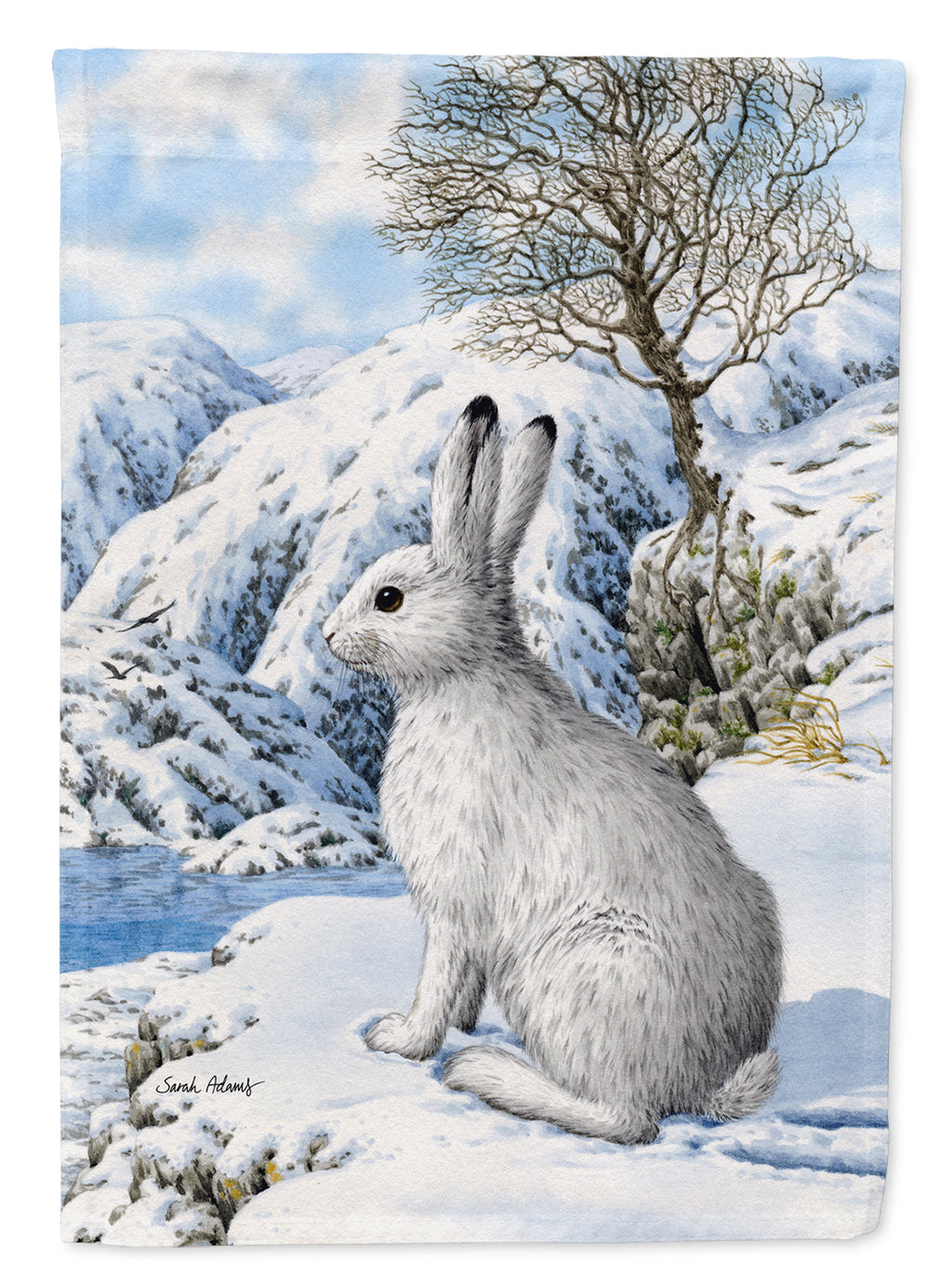 Mountain Hare White Rabbit House Flag 28x40 Porch Sleeve Pole Decorative Outside Yard Banner Artwork Wall Hanging, Polyester