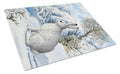 Mountain Hare White Rabbit Cutting Board Tempered Glass Kitchen Cutting Surface, Heat Resistant Chopping, Non-Slip Feet, Food Prep & Serving