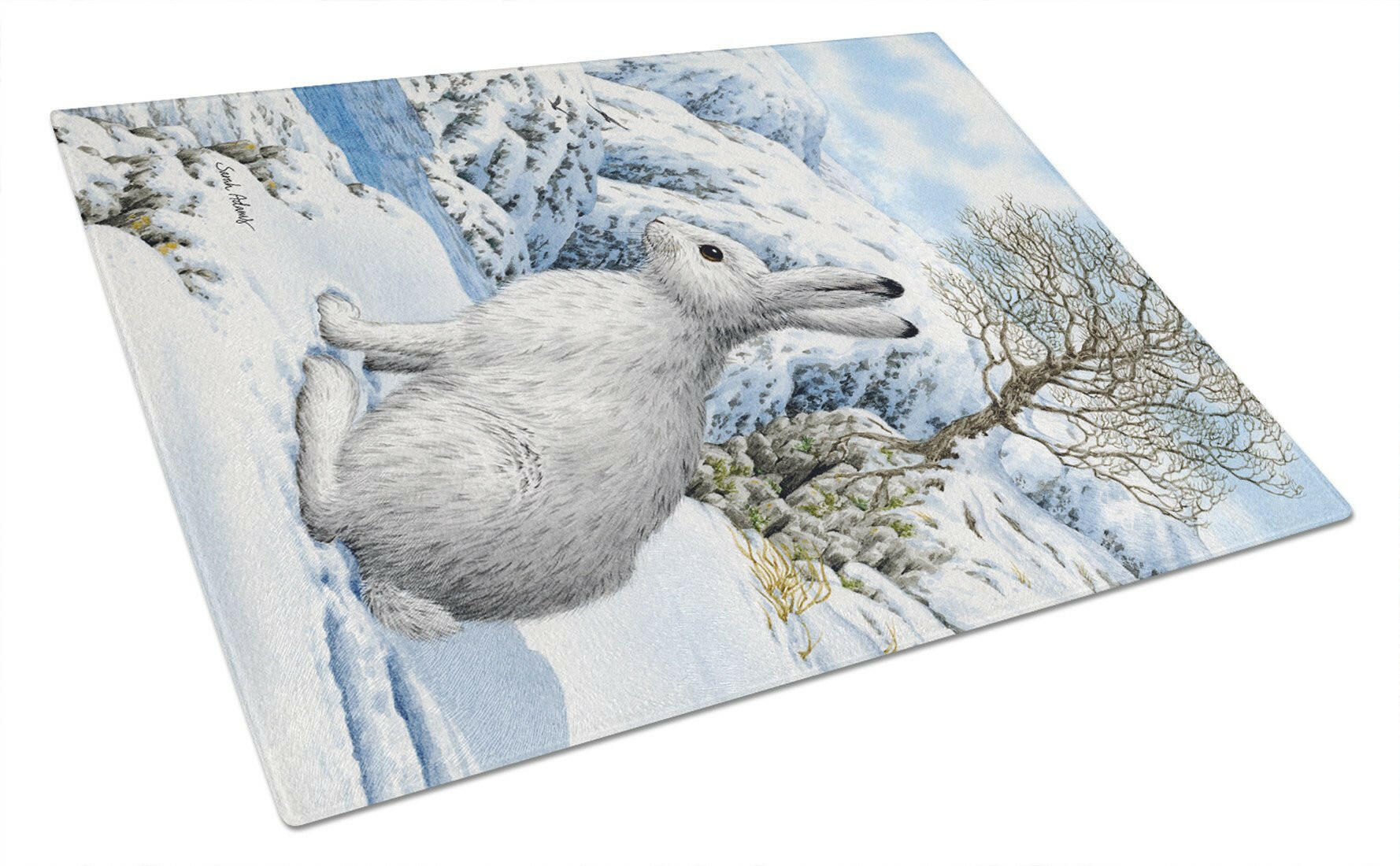 Mountain Hare White Rabbit Cutting Board Tempered Glass Kitchen Cutting Surface, Heat Resistant Chopping, Non-Slip Feet, Food Prep & Serving