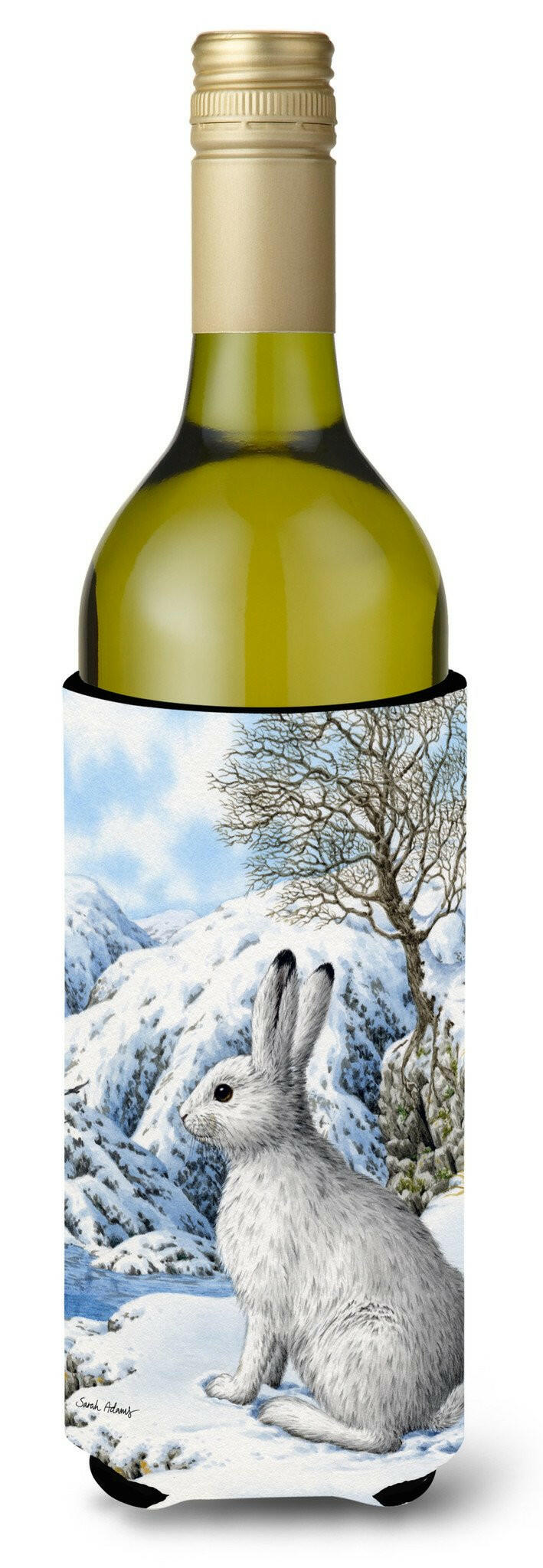 Mountain Hare White Rabbit Wine Bottle Hugger Gift Sleeve for Standard 750 ml Bottles, Insulated Reusable Also Fits Mini Shot & Pint Bottles